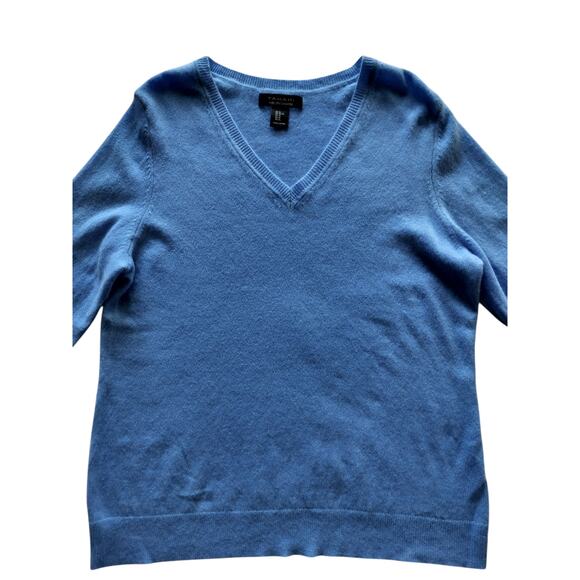 Tahari Women's Blue 100% 2-PLY Cashmere V-Neck Long Sleeve Sweater Size XL - Picture 3 of 11
